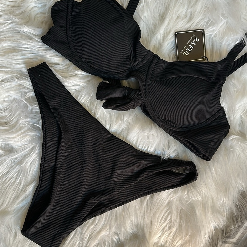 Zaful forever young 2 pc swimwear sz L black